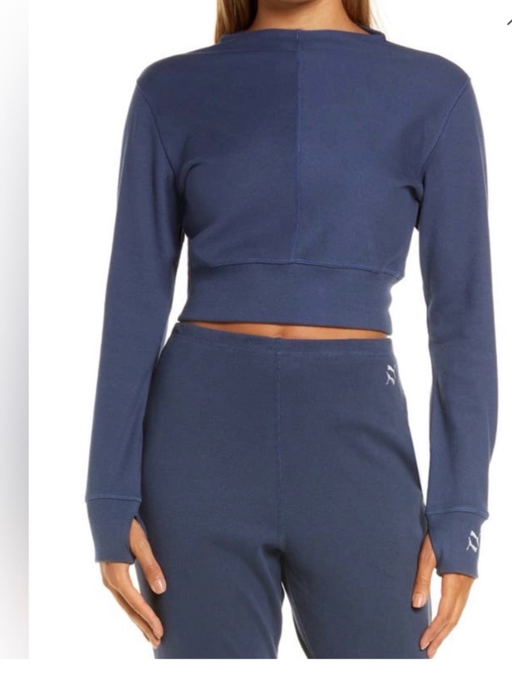 Puma Exhale Cropped Funnel Neck Navy Blue Long Sleeve Sweatshirt Pullover